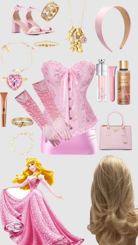 Aroura Halloween outfit Aroura Costume Ideas, Aroura Halloween Costumes, Halloween Costumes Pink Dress, Aurora Outfit Ideas, Princesa Halloween, Arora Dress, Hallo Costumes, Aurora Outfit, Aurora Birthday