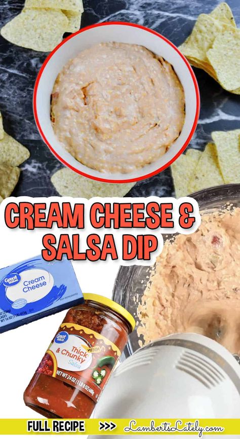 This recipe for Cream Cheese and Salsa Dip only has 2 ingredients and can be made in under 5 minutes! An easy appetizer that's perfect for a quick snack. Cheese And Salsa Dip, Cheese Salsa Dip, Cream Cheese Salsa Dip, Recipe For Cream Cheese, Cheese Dipping Sauce, Instant Pot Freezer Meals, Jarred Salsa, Holiday Party Foods, Salsa Dip