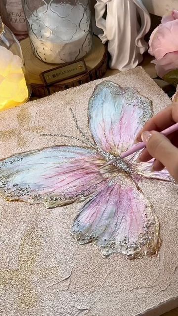 Mauve Butterfly, Painting Ideas On Canvas Simple, Sculpture Art Projects, Easy Painting Ideas On Canvas, Canvas Aesthetic, Butterfly Art Painting, Easy Painting Ideas, Canvas Art Projects, Texture Painting On Canvas