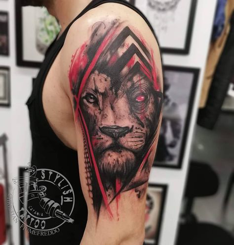 Trash polka lion tattoo - #stylishtattoocatania #stylishtattoo #tattoocatania #tattoo #catania #trashpolkaliontattoo #trashpolkatattoo… Trash Polka Samurai Tattoo, Trashpolkatattoo Design, Lion Trash Polka Tattoo, Trash Polka Animal Tattoo, Realistic Trash Polka, Scary Lion Tattoo, Lioness And Cub Tattoo, Small Eagle Tattoo, Tatuaje Trash Polka