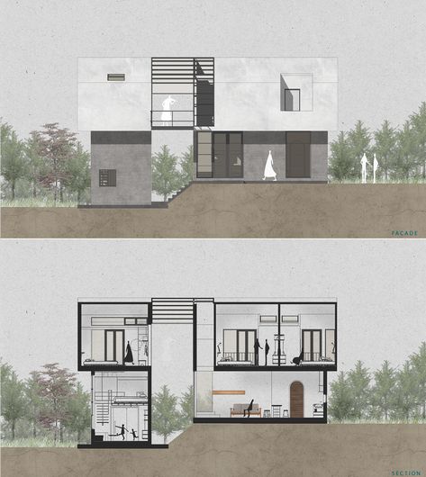 Sections And Elevations, Photoshop Section Render, Elevation Photoshop Render, Elevation Architecture Presentation, Elevation Rendering Photoshop, Section Architecture Photoshop, Section Rendering Photoshop, Architecture Elevation Drawing, Rendered Section