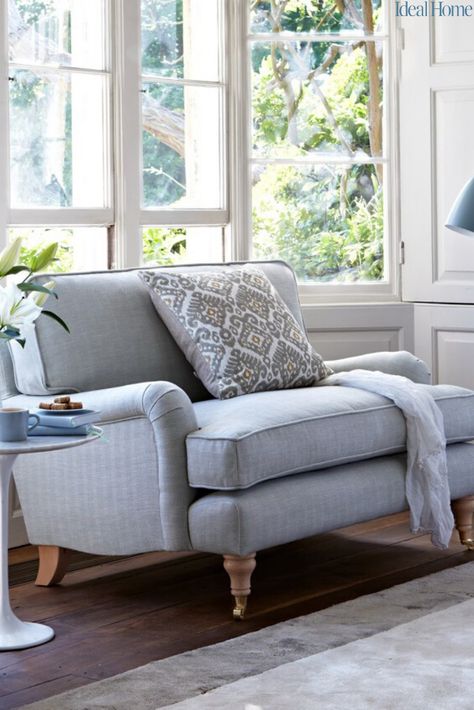 Sink-into seating for small-scale spaces. We've picked the best of this season's love seats, snugglers and small but perfectly formed sofas. All offer compact and super comfy options for bijou country living rooms. #smalllivingrooms #smalllivingroomideas #seatingforsmalllivingrooms #howtomaximisespaceinasmalllivingroom Grey Window Seat, Bay Window Bench Seat, Bay Window Seat Ideas, Bay Window Seating, Bay Window Decor, Bay Window Benches, Bay Window Design, English Townhouse, Bay Window Living Room