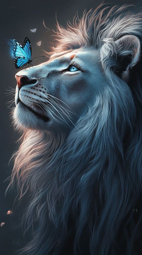 Prompt 👉a close up of a cat with a blue butterfly on its head, trending on reddit, digital art, with the mane of a lion, blue toned, 240p, wallpaper - 1 0 2 4, black lion with luxurious mane, with a white, blue colored, lions, profile picture, mobile wallpaper, blue and grey, head of a lion 👉 if Like, please Follow and Share AI Graphics Studio 👇Contact on WhatsAPP: http://tiny.cc/aigraphicsstudio #aigraphicsstudio #AI #DigitalMarketing #digitalartist #digitalart #digital #creativephotograph... Lion Painting Art, Warrior Princess Quotes, Lion Profile, Jungle Wildlife, Lion Blue, Night Cafe, Lion Toys, Lion Jewelry, Princess Quotes