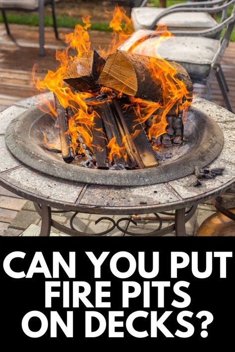 Here, we explore whether or not you can put a fire pit on a deck, and how to stay safe around the fire! Read more at OwnTheYard.com! Small Deck Fire Pit Ideas, Deck To Fire Pit Transition, Safe Fire Pit, Fire Pit On Deck, Fire Pit On Wood Deck, Deck Fire Pit Ideas, Dyi Fire Pit, Deck With Fire Pit, Deck Safe Fire Pit