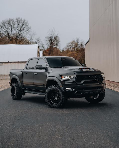 Overland Setup, Ram Trx Black, Trx Truck, Dodge Ram Trx Wallpaper, Black Pickup Truck Aesthetic, Trx Dodge Ram, All Black Ram Truck, Dodge Ram Trx 2022, Lifted Ram