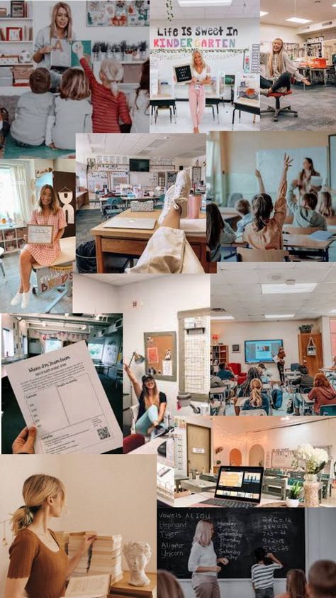 teacher aesthetic collage - photos aren’t mine x 🥥 Dream Job Aesthetic Teacher, Preschool Teacher Aesthetic, Elementary Teacher Aesthetic, Teacher Vision Board, Teacher Wallpaper, Teacher Lifestyle, Teacher Motivation, College Vision Board, Teacher Aesthetic