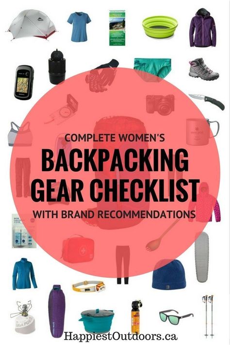 Complete women's backpacking gear checklist with specific brand recommendations. See the gear I actually use! Womens Backpacking Gear, Beginner Backpacking, Backpacking For Beginners, Backpacking Essentials, Backpacking Tips, Camping Checklist, Camping Supplies, Van Camping, Backpacking Gear