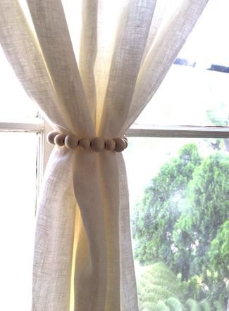 Diy Curtain, Curtain Tiebacks, Curtain Tie Backs, Home Decor Diy, Linen Curtains, Tie Backs, Decor Diy, Round Beads, Cotton Linen