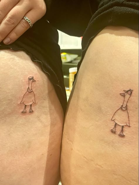 Silly goose ;) Matching Tiny Duck Tattoos, Goose Tattoo Matching, Goose Tatoos, Silly Goose Tattoo Matching, Silly Best Friend Tattoos, Small Quirky Tattoos, Silly Goose Tattoo, Small Silly Tattoos, Goose Tattoos