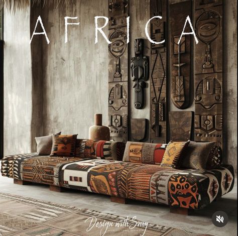 African Sofa, Afro Modern Decor, Out Of Africa Decor, Afro Bohemian Style Decor, Afrohemian Decor, African Themed Living Room, African Decor Living Room, Modern African Decor, African Style Decor