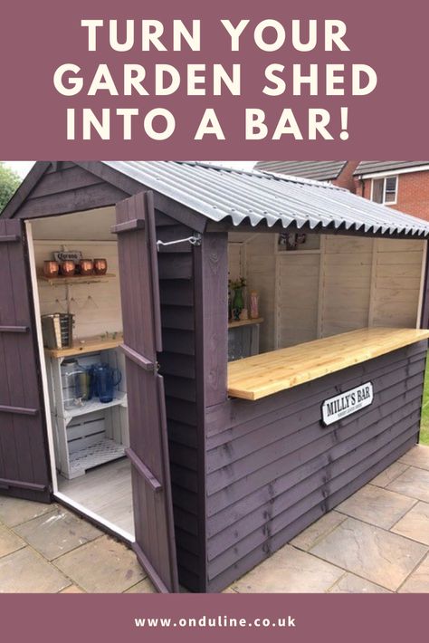 Garden Bar Shed Interior, Turning A Shed Into A Bar, Garden Bar Ideas Shed, Garden Shed Bar Ideas, Diy Shed Bar, Shed Turned Into Bar, Outdoor Shed Bar Ideas, Shed Bar Ideas Backyards, Small Shed Bar Ideas