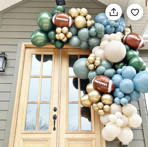 First Down Balloon Garland, Sports Party Balloons, 1st Year Down Football Birthday Balloons, Football Theme Backdrop Ideas, Eagles Balloon Garland, Golf Theme Balloon Backdrop, Sports Birthday Party Balloon Arch, Superbowl Party Balloons, Sports Party Balloon Garland