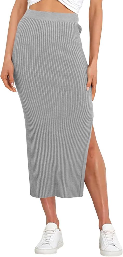 Grey Clothing, High Waisted Midi Skirt, Knit Pencil Skirt, Skirts Midi High Waisted, Pencil Skirts, Gray Skirt, Shoes Jewelry, Top Styles, Pencil Skirt