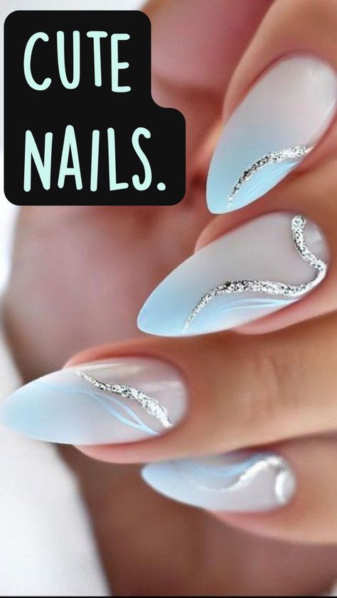 ✨Cute nails in your fav color is blue!!!✨ Icy Purple Nails, Ice Blue And Silver Nails, Ice Blue Nail Designs, Jan Nails, Powder Blue Nails, Blue And Silver Nails, Silver Nail Designs, Graduation Nails, May Nails