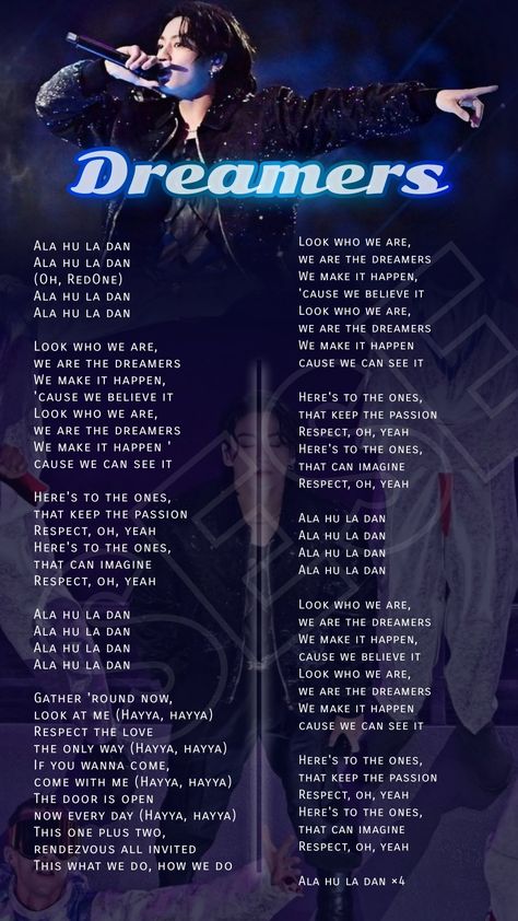 Dreamers Song Lyrics, Dreamers Jungkook Lyrics, Seven Lyrics Jungkook, Kpop Song Lyrics Video, Dreamers Lyrics, Kpop Song Lyrics, Dreamers Jungkook, Dreamer Lyrics, Korean Lyrics