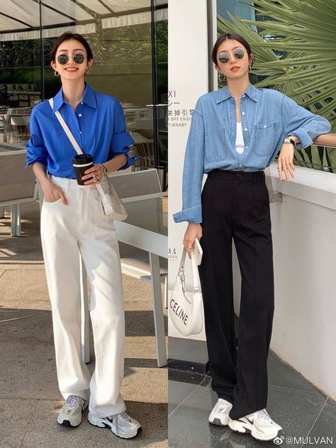 Black Wide Leg Pants Outfit Smart Casual, Boyish Office Outfits, Boyish Work Outfit, Smart Casual Work Outfit Korean, Smart Casual Work Outfit Black Women, Trousers Casual Outfit, Black Wide Leg Pants Outfit Casual, Korean Business Fashion, Baseball Jacket Outfit