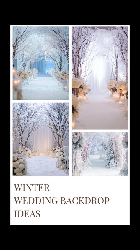 Elegant winter wedding backdrop setup for a magical winter-themed ceremony and reception. Winter Wedding Ceremony Backdrop, Winter Wedding Backdrop, Indoor Winter Wedding, Wedding Ceremony Backdrops, Wedding Photo Backdrops, Ceremony Backdrop Indoor, Winter Wedding Ceremony, Wedding Backdrop Ideas, Winter Wedding Photos