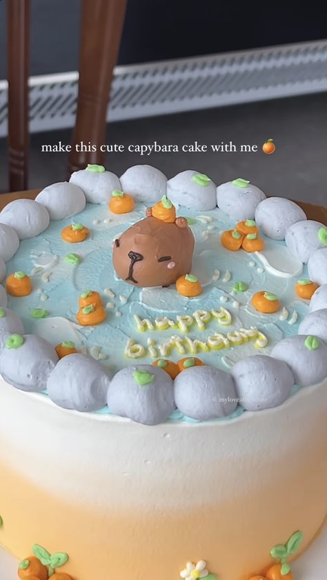 capybara lunchbox korean cake design Birthday Cake Ideas Animals, Cake Decorating Animals, Capybara Birthday Party Ideas, Capybara Cake Birthday, Capybara Cake Ideas, Capybara Birthday Cake, Cute Cake Ideas Birthdays, Cute Korean Cake, Korean Birthday Cake Aesthetic