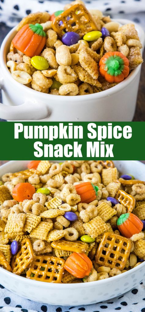 Sweet & Salty snack mix with pumpkin spice for fall. This Pumpkin Spice Snack Mix is easy to make, great to mix in your favorite treats. Pumpkin Spice Snack Mix, Pumpkin Spice Snack, Fall Snack Mixes, Pumpkin Recipes Dinner, Pumpkin Breakfast Recipes, Fall Eats, Salty Sweet Snacks, Friends Recipes, Yummy Fall Recipes