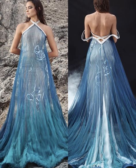 District 4 Outfit, Water Themed Dress, District 4, Unusual Clothes, Goddess Costume, Yellow Dresses, Fairytale Fashion, Red Carpet Outfits, Fantasy Dresses