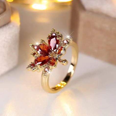 Maple Leaf Zircon Ring Elegant Copper Wedding - Temu Copper Mosaic, Copper Wedding, Halo Setting, Leaf Ring, Zircon Ring, Fancy Jewelry, Halo Ring, Halo Rings, Elegant Jewelry