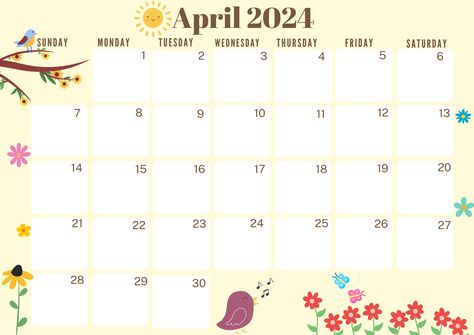 April 2024 Printable Calendar,A4 size,Digital Download 2024 Printable Calendar, 2024 Calendar Printable, 2024 Printable, Monthly Printable, Creative Calendar, Monthly Calendar Printable, Sunday Monday Tuesday, 2024 Calendar, Calendar Printable