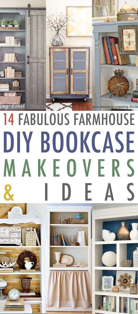 Bookcase Makeover Diy, Diy Bookcase Ideas, Upcycle Bookcase, Diy Bookcase Makeover, Cheap Bookshelves, Diy Bookcase, Farmhouse Bookcases, Bookshelf Makeover, Bookcase Makeover