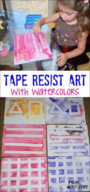 Tape Resist Art with Watercolors - Such a fun way to paint with little ones! Tape Resist Art, Resist Art, Childhood Art, Sensory Art, Grasshoppers, Painting Activities, Art Therapy Activities, Art Activities For Kids, Toddler Art