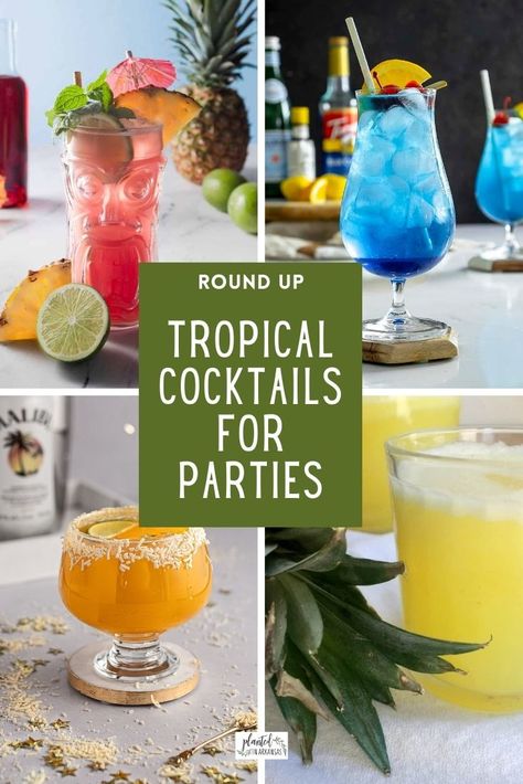 Tropical Alcoholic Drinks For A Crowd, Tropical Rum Cocktails, Jungle Themed Cocktails, Tropical Drinks Recipes Alcohol Pitcher, Luau Party Drinks, Tropical Drinks Recipes Alcohol, Luau Cocktails, Tropical Alcoholic Drinks, Drinks With Rum