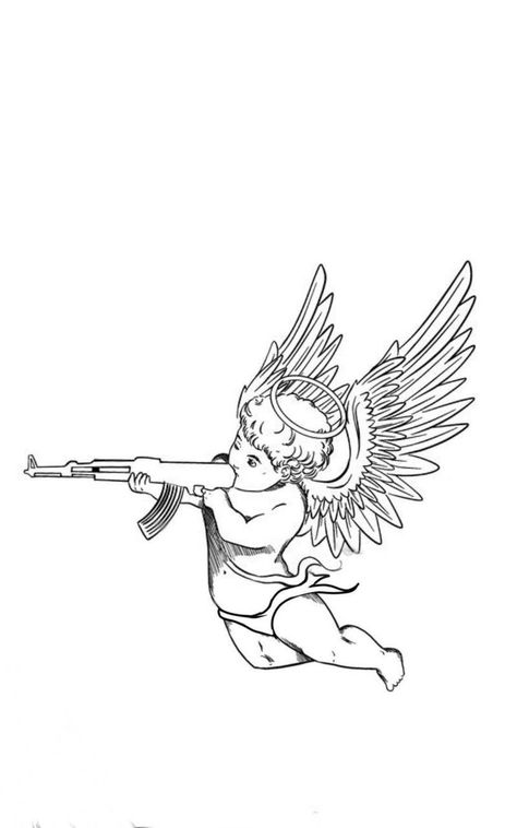 Cherub Outline, Cupid Tattoo, Cherub Tattoo, Crown Tattoo Design, Realistic Tattoo Sleeve, Gangsta Tattoos, Lion Head Tattoos, Graffiti Tattoo, Muster Tattoos