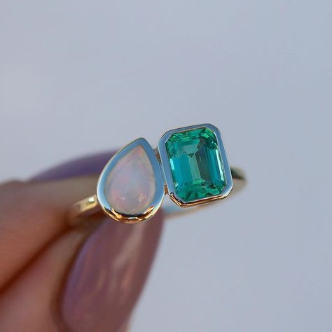 Rosedale Jewelry on Instagram: “The dreamiest duo - Emerald & Opal - our Florence Duet Ring is a unique stunner 💚🔮 ✨ #toietmoi #emerald #opal #emeraldring #opalring…” Emerald Opal Ring, Ring Halo, Opal Ring, Halo Rings, Emerald Ring, Opal Rings, Turquoise Ring, Florence, Wedding Jewelry