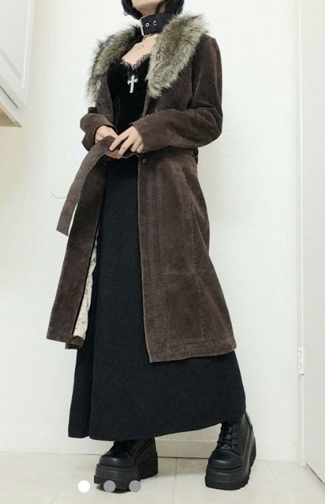 Dress Clothes Aesthetic, Whimsigoth 90s Clothes, Grunge Coat Winter, Modern Vampire Fashion, Black Afghan Coat Outfit, Whimsigoth Fashion Winter, Russian Fashion Aesthetic, Bog Witch Outfit, Wizard Aesthetic Outfit