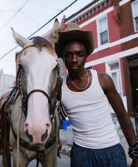 Concrete Cowboy, Billy Kidd, Caleb Mclaughlin, Black Cowboys, Cowboy Aesthetic, Black Cowgirl, I Have A Secret, Black Cowboy, Baby Cowboy