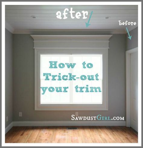 Trick out your existing window casing by adding another layer of trim moulding to really amp up the awesomeness of your doors and windows! Window Molding Trim, Sawdust Girl, Window Casing, Bathroom Window, Trim Molding, Door Trim, Up House, Window Trim, Basement Remodeling