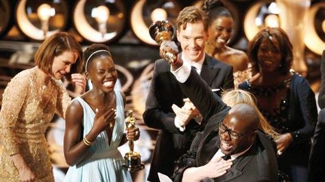 Director and producer Steve McQueen (right) celebrates after accepting the Oscar for best picture for his film 12 Years a Slave, with actress Lupita Nyong’o (left), at the 86th Academy Awards in Hollywood, California. Photo: Lucy Nicholson/Reuters Accepting Award, Successful Actress, Oscars 2014, Colin O'donoghue, James Mcavoy, Matt Bomer, The Oscars, Oscar Winners, Independent Films