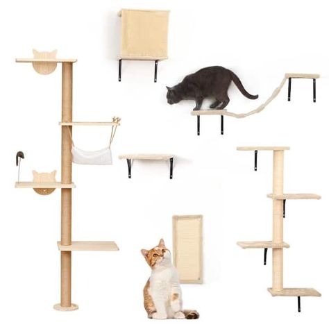 Trees & Scratch Posts - Cat Trees & Scratch Posts - Cat Furniture - The Home Depot Cat Playroom, Cat Jumping, Cat Climbing Tower, Cat Tree Scratching Post, Cat Climber, Cat Climbing Tree, Tree Shelf, Cat Wall Shelves, Cat Wall Furniture