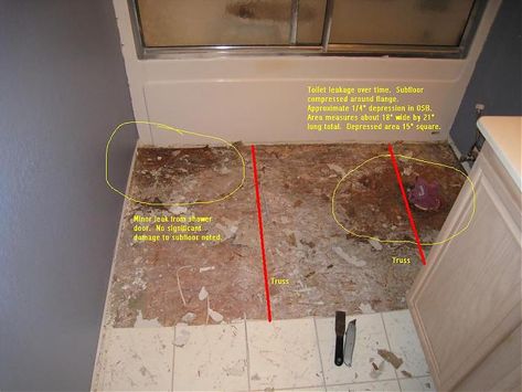 Repairing Bathroom Subfloor | Terry Love Plumbing & Remodel DIY & Professional Forum Bathroom Subfloor Replacement, Subfloor Repair, Restroom Tile, Bathroom Organizing, Bathroom Redecorating, Bathroom Repair, Mobile Home Renovations, Remodel Diy, Handy Man