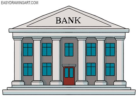 how to draw a bank easy drawing Bank Drawing Building, School Drawing Building, Building Drawing Easy, Bank Drawing, Flower Vase Drawing, Train Cartoon, How Draw, Village Drawing, Cartoon Building