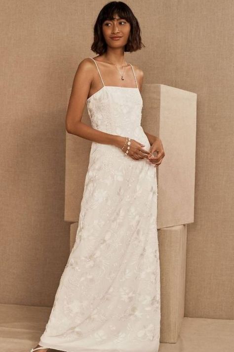 A romantic, floral embroidery bridal maxi dress. This dress is simple, elegant, and lovely. Go to the link in the bio for more of Adina's Bridal one of a kind wedding dresses. . . . #shopwedzee #elegantweddingdresses #bohemianweddingdress #weddinggown #engagement #weddinginspiration #bridalstyle #princessweddingdress #weddingdresshshopping Simple Wedding Gown Minimalist, Wedding Gown Minimalist, Minimalist Summer Outfit, Simple Wedding Gown, Wona Concept, Bridal Maxi Dress, Clothes Simple, Simple Wedding Gowns, Minimalist Summer