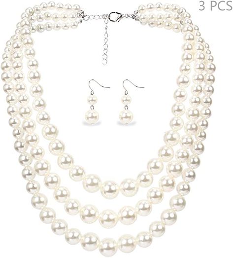 Amazon.com: Daimay Simulated Pearl Chokers Multi-Layer Pearl Necklace Multi-Strand Pearl Statement Bridal Choker Necklace for Wedding Party Jewelry 20s Flapper Necklace for Party with Earring -White: Clothing, Shoes & Jewelry 1950s Jewelry Style, Bridal Choker Necklace, Necklace For Wedding, 20s Flapper, 1950s Jewelry, Layered Pearl Necklace, Flapper Necklace, Bridal Pearl Necklace, Pearl Necklace Vintage