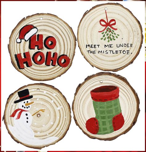 Christmas Wood Crafts - Find your dream items at Amazon.com. Buy them TODAY! Mini Wood Slice Crafts, Christmas Wood Circles, Easy Wood Ornaments, Fall Wood Slice Ornaments, Wood Rounds Ornaments, Small Wood Circle Crafts, Christmas Ornaments With Wood Slices, Wood Cookie Christmas Ornaments, Easy Christmas Wood Crafts