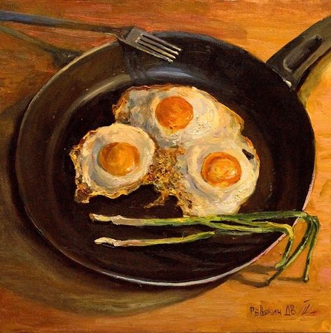 Fried eggs. Modern oil painting - Still life by Dmitry Revyakin | OpenSea Painting Teacher, Food Art Painting, Art Realism, Modern Impressionism, Cheap Paintings, Modern Oil Painting, Oil Painting For Sale, Fried Eggs, Impressionism Art