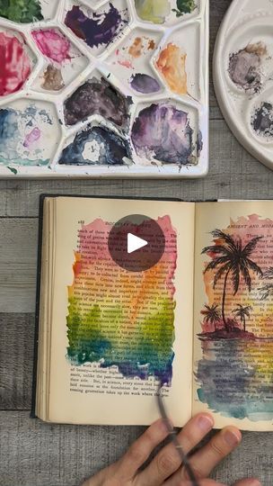 Facebook Old Books Painting, Watercolor On Book Pages, Painting Old Books, Watercolour Books Painting, Over The Rainbow Ukulele, Watercolour On Old Book Pages, Watercolor Painting For Beginners, Old Book Crafts, Rain Painting