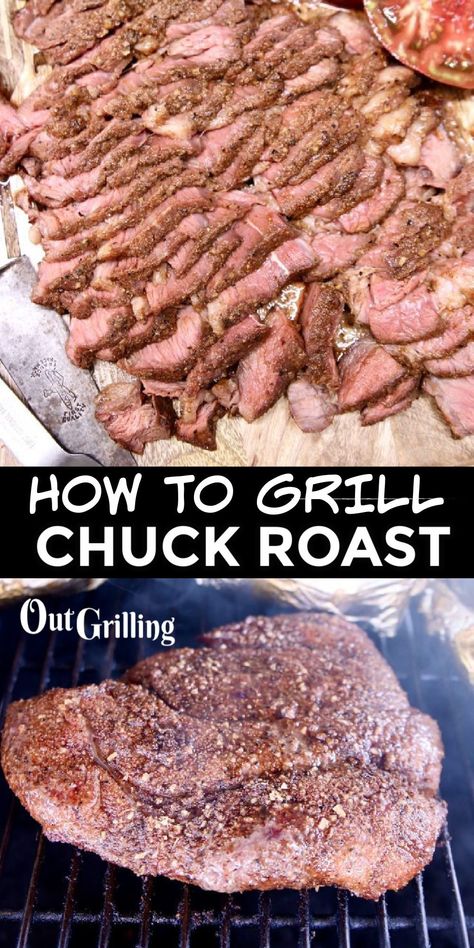 This How to Grill Chuck Roast recipe is a game changer for pot roast! Beef chuck roast is seasoned with a simple dry rub and grilled with hardwood smoke for a delicious family meal. Chuck Roast Grilled, Grilled Chuck Roast, Grilled Roast Beef, Beef Shoulder Roast, Chuck Roast Recipe, Best Roast Beef, Roast Steak, Chuck Roast Recipes, Bbq Roast