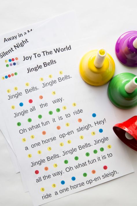 Christmas Hand Bell Music Sheets- Color Coded for easy playing- Christmas Tradition idea Music Sheets Printable, Hand Bell Songs, Hand Bell Music, Handbell Music, Christmas Music Activities, Kids Xylophone, Music Printables, Popular Christmas Songs, Music Class Activities