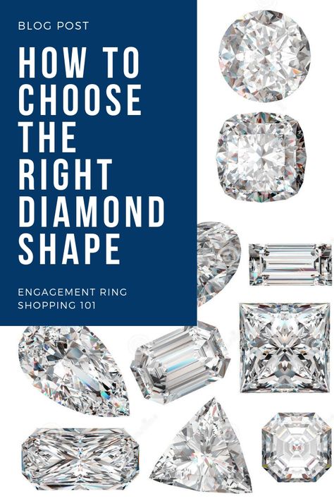 Choosing the right diamond shape for her engagement ring. Learn more about each shape in our blog post! | diamond education | custom design Diamond Ring Shapes Chart, Engagement Rings Shapes Chart, Diamond Shapes Chart, Different Diamond Shapes, Ring Shapes Engagement Chart, Engagement Rings Shape Guide, Engagement Rings Cuts Chart, Engagement Ring Shapes Chart, Diamond Cuts Chart