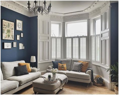 Living Room Bay Window, Bay Window Living Room, Victorian House Interiors, Stiffkey Blue, Victorian Living Room, Cosy Living Room, Living Room Inspo, New Living Room, Front Room