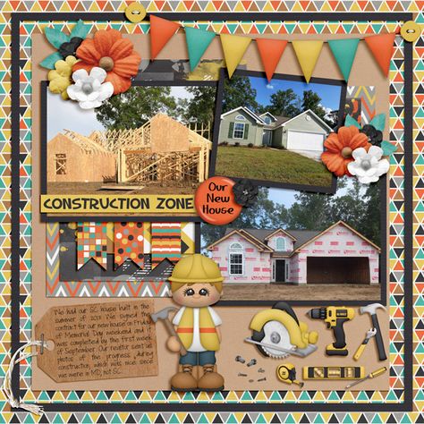 Scrapbooking Crop, House Scrapbook, New House Construction, Beautiful Scrapbook Layouts, Construction Zone, Scrapbook Templates, New Home Construction, Building A New Home, Scrapbook Page Layouts