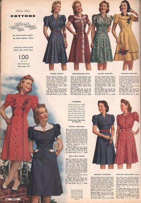 1941 Fashion Women, 1940s Southern Fashion, 1945 Fashion, Ww2 Fashion, 1840s Dress, Retro Vintage Outfits, Wwii Fashion, 40s Outfits, Housewife Dress