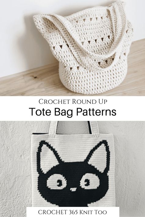 These tote bags are a must make! #crochet #crochettotebag #crochetbag #crochet365knittoo #crochetbagpattern #crochettotebagpattern Free Crochet Bags And Totes Pattern, Crochet Purse Ideas, Crochet Cat Bag Pattern Free, Crochet Tote Bags Free Patterns, Crochet Cat Bag, Crochet Robot, Cat Bag Pattern, Cat Bag Crochet, Crochet Bag Ideas